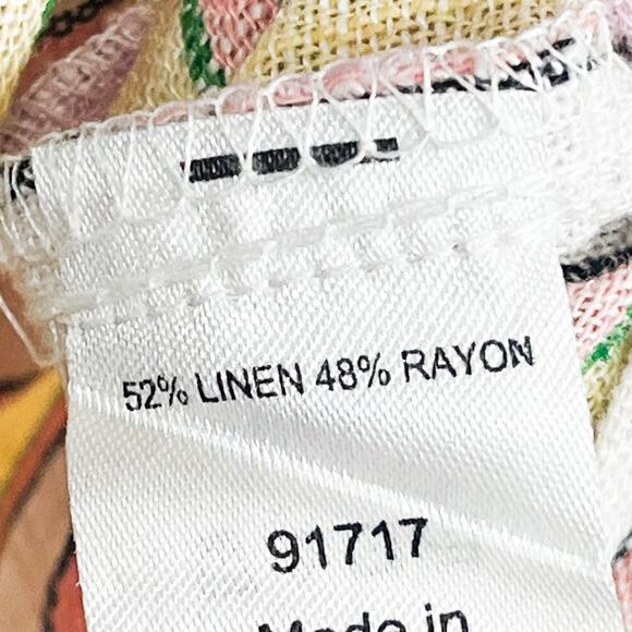 Woman Within Linen Blend Button Up Tunic Top - Pink Yellow Stripe, Size 14 / 16 - Picture 7 of 8